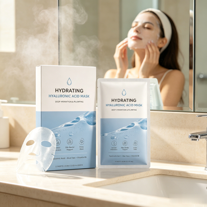 Masque Visage Hydratant à l’Acide Hyaluronique – Soin Hydratant pour une Peau Douce et un Éclat Frais et Naturel