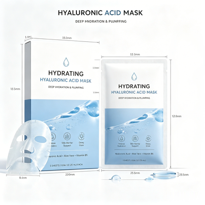 Masque Visage Hydratant à l’Acide Hyaluronique – Soin Hydratant pour une Peau Douce et un Éclat Frais et Naturel