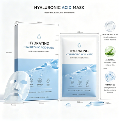 Masque Visage Hydratant à l’Acide Hyaluronique – Soin Hydratant pour une Peau Douce et un Éclat Frais et Naturel