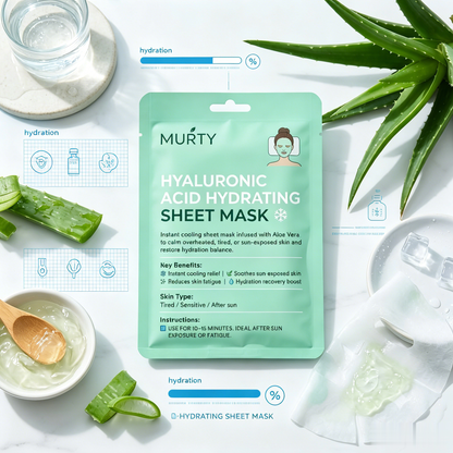 MURTY Masque Visage en Tissu Aloe Vera & Acide Hyaluronique – Soin Hydratant Intense pour une Peau Fraîche et Confortable
