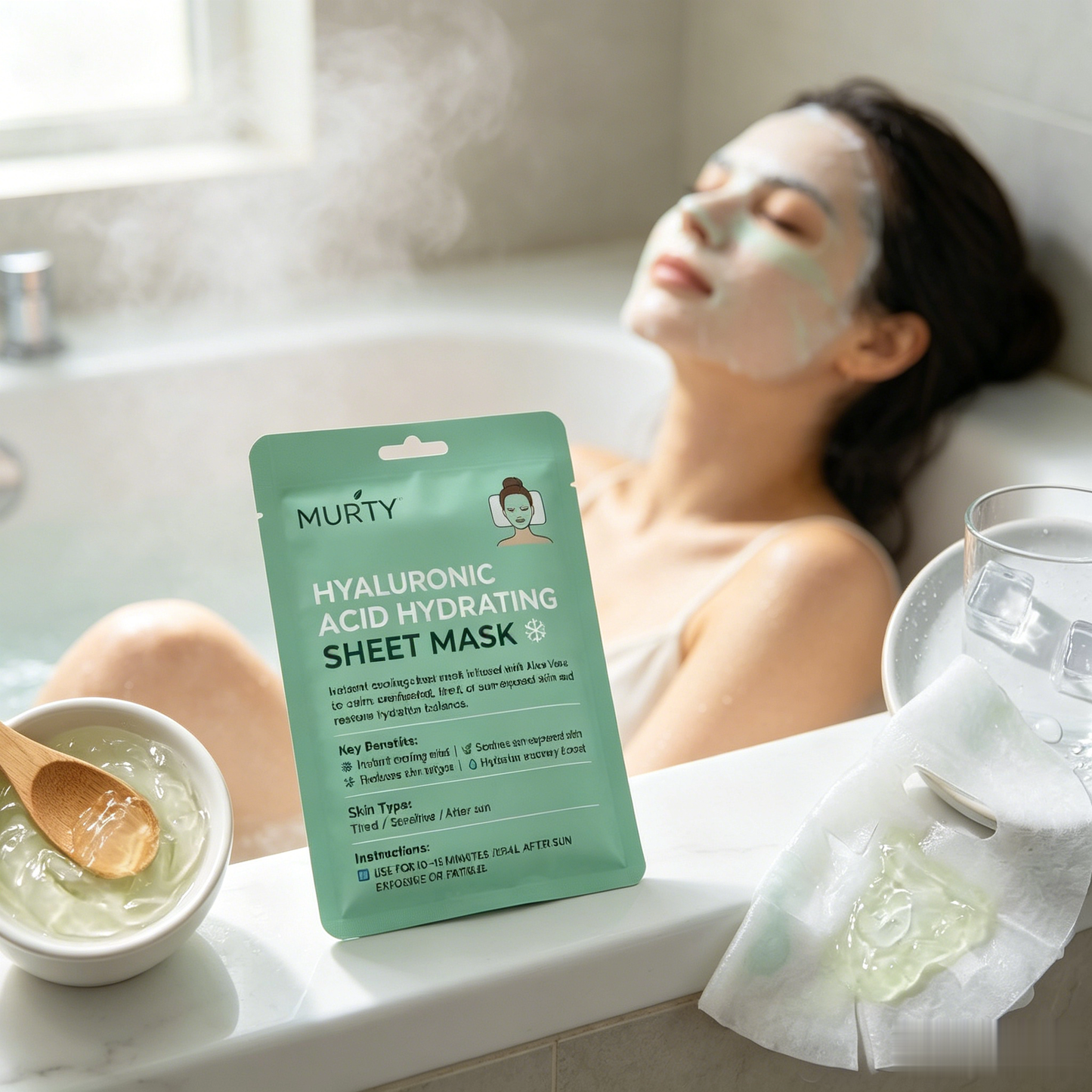 MURTY Masque Visage en Tissu Aloe Vera & Acide Hyaluronique – Soin Hydratant Intense pour une Peau Fraîche et Confortable