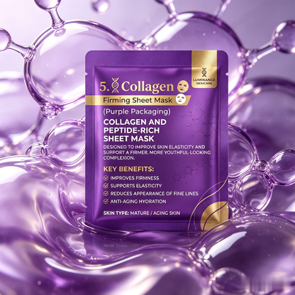 LUMINANCE SKINCARE Masque Visage en Tissu Collagène & Peptides 5X – Soin Hydratant et Raffermissant pour une Peau Visiblement Plus Lisse