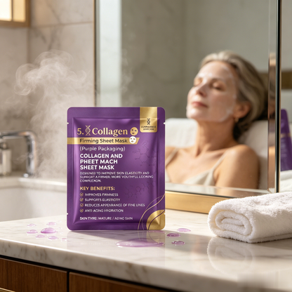 LUMINANCE SKINCARE Masque Visage en Tissu Collagène & Peptides 5X – Soin Hydratant et Raffermissant pour une Peau Visiblement Plus Lisse