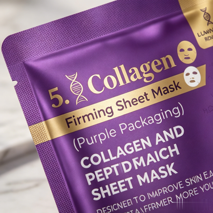 LUMINANCE SKINCARE Masque Visage en Tissu Collagène & Peptides 5X – Soin Hydratant et Raffermissant pour une Peau Visiblement Plus Lisse