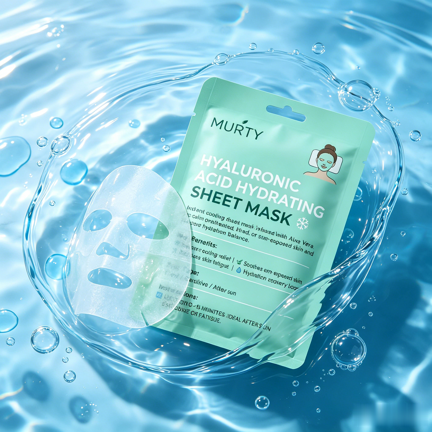 MURTY Masque Visage en Tissu Aloe Vera & Acide Hyaluronique – Soin Hydratant Intense pour une Peau Fraîche et Confortable