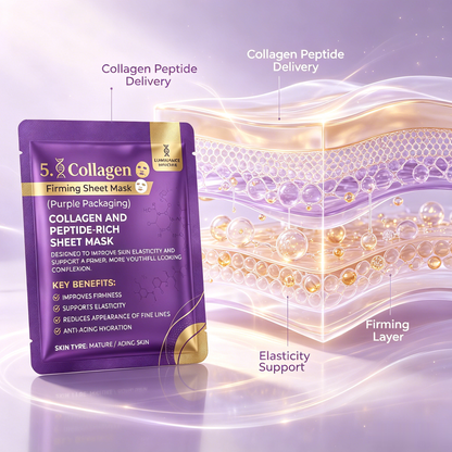 LUMINANCE SKINCARE Masque Visage en Tissu Collagène & Peptides 5X – Soin Hydratant et Raffermissant pour une Peau Visiblement Plus Lisse
