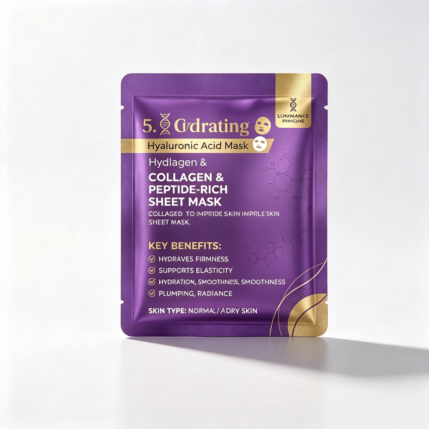 LUMINANCE SKINCARE Masque Visage en Tissu Collagène & Peptides 5X – Soin Hydratant et Raffermissant pour une Peau Visiblement Plus Lisse